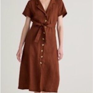 Quince Rich Brown European Linen Midi Dress